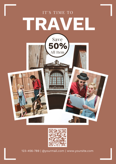 People Travel by Old Town Poster Design Template