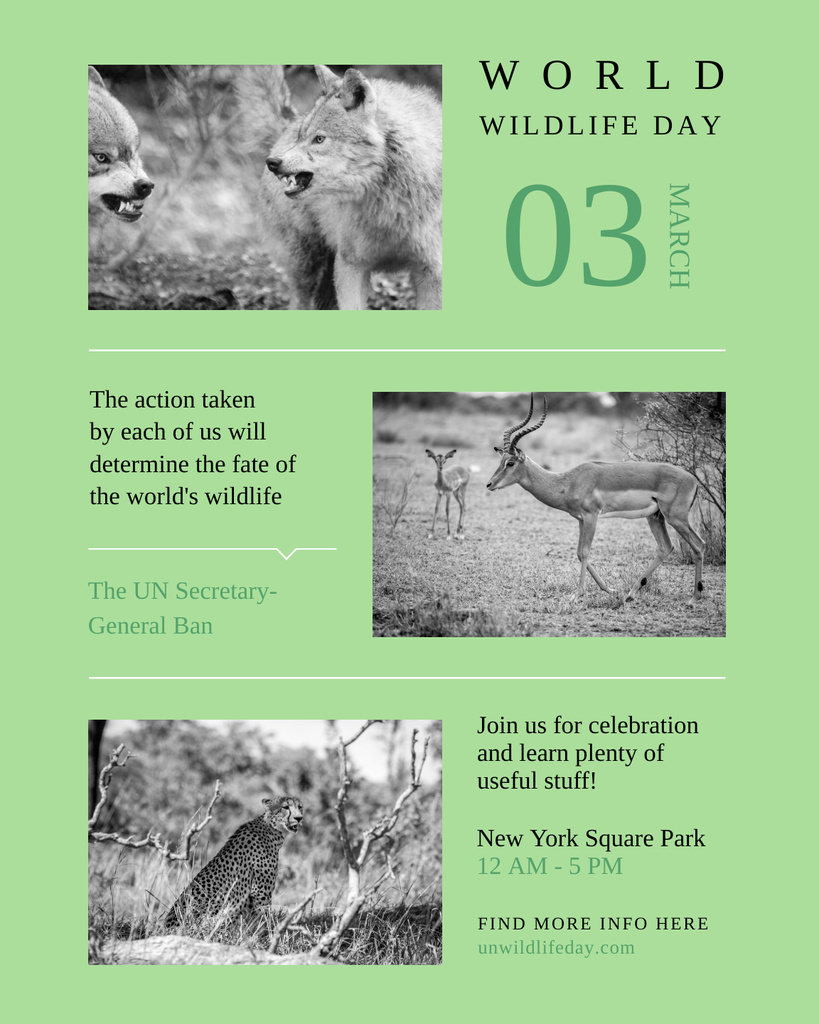 World Wildlife Day with Animals in Natural Habitat on Green Poster 16x20in Modelo de Design