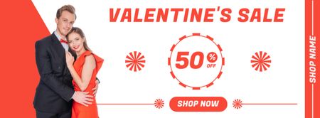 Valentine's Day Sale with Couple in Love on Red Facebook cover Design Template