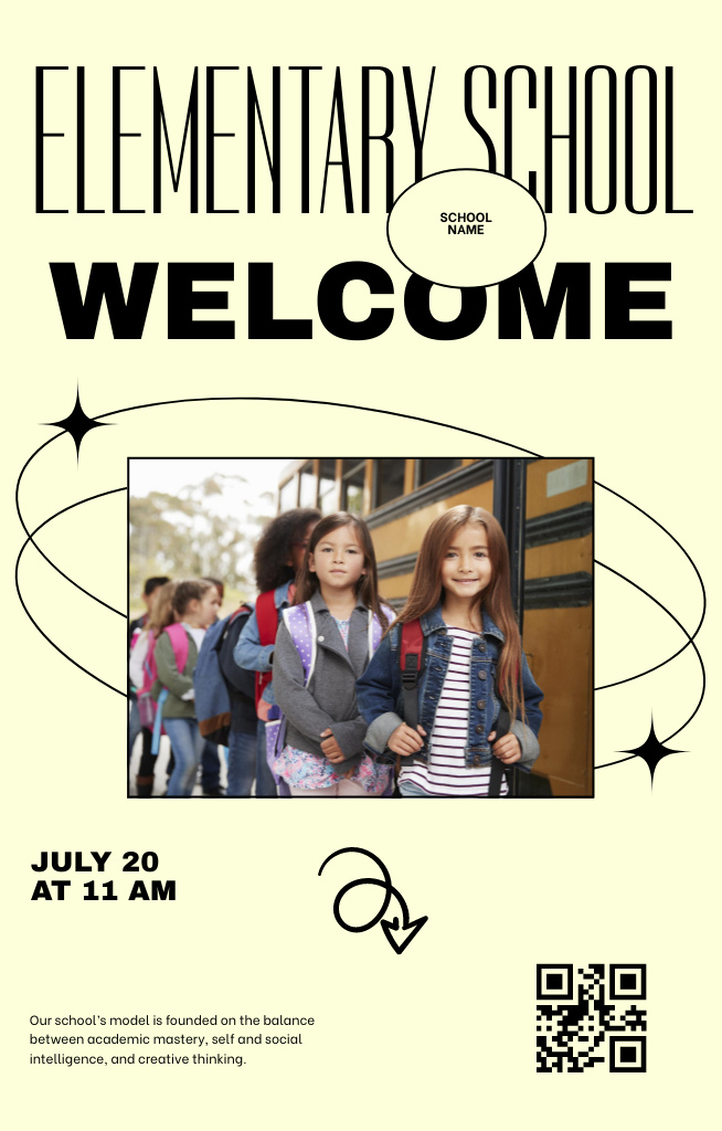 Welcome to Elementary School With School Bus Invitation 4.6x7.2in Design Template