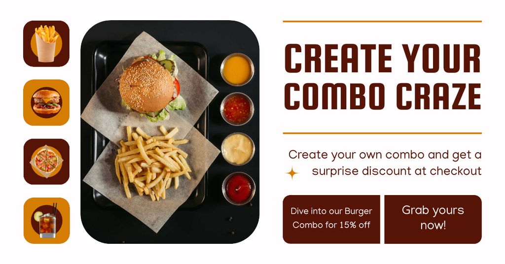 Food Combo Offer at Fast Casual Restaurant Facebook AD – шаблон для дизайну