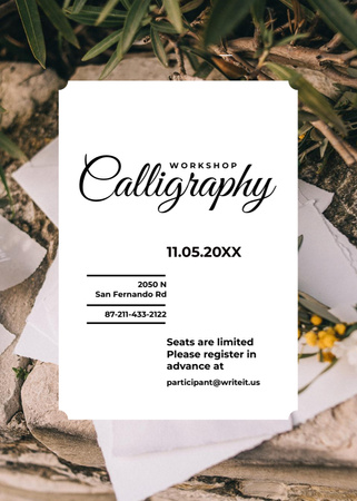 Calligraphy workshop Annoucement with flowers Flayer Πρότυπο σχεδίασης