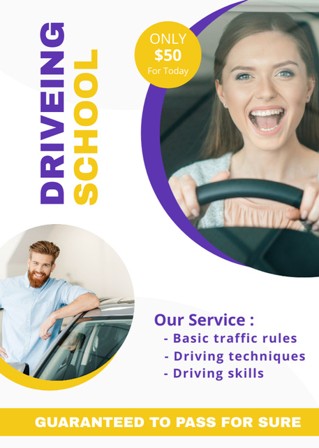 Basic Level Driving Lessons And Techniques Offer Flayer Modelo de Design