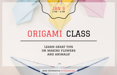Template di design Offerta lezioni di origami con ghirlanda di carta in inverno Flyer 5.5x8.5in Horizontal