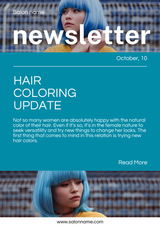 Plantilla de diseño de Oferta de coloración del cabello con mujer con peinado brillante Newsletter 