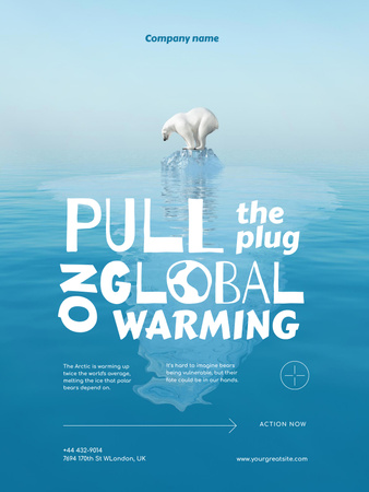 Plantilla de diseño de conciencia del problema del calentamiento global con el oso polar Poster US 