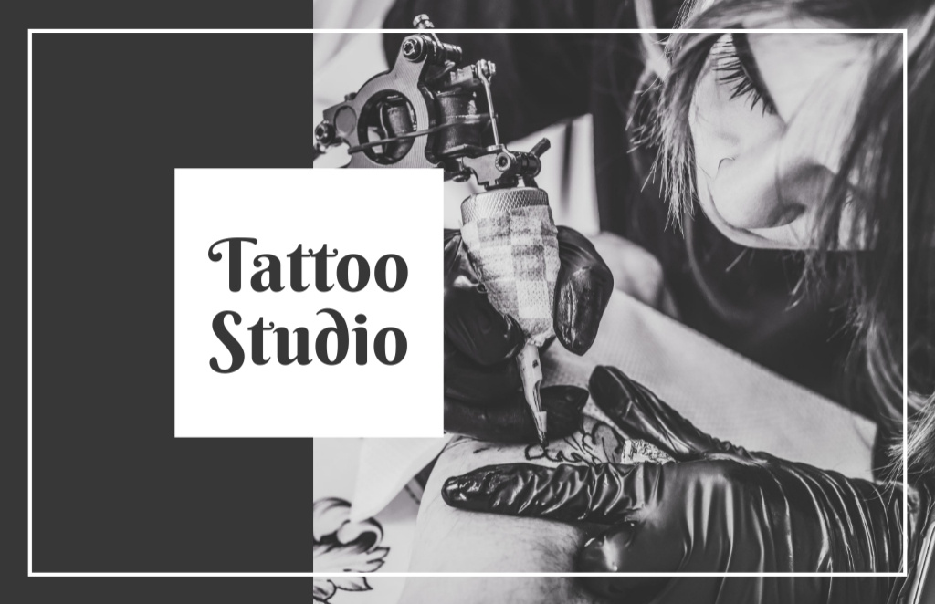 Tattoo Studio Ad With Samples of Artworks Business Card 85x55mm Design Template