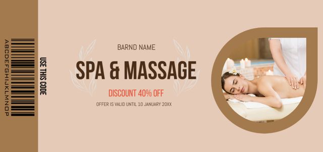 Woman Enjoying Back Massage with Discount Coupon Din Large – шаблон для дизайну