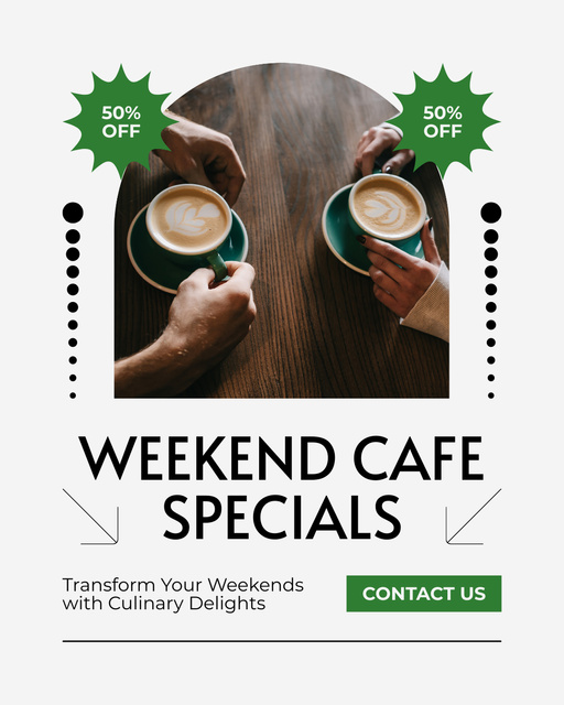 Weekend Cafe Discounts For Flavorful Coffee Instagram Post Vertical Πρότυπο σχεδίασης