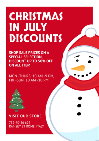 Designvorlage  Christmas Sale Announcement in July with Cute Snowman für Flyer A7