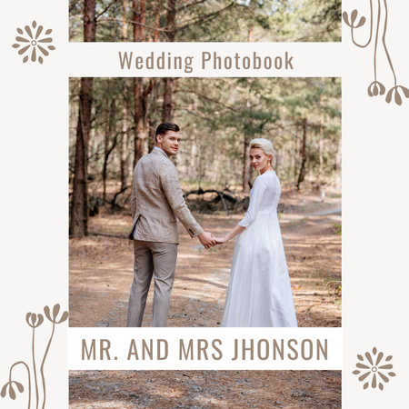 Couple celebrating Wedding in Forest Photo Book Design Template