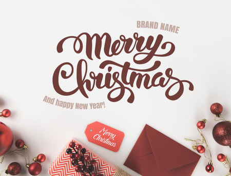 Template di design Christmas and Happy New Year Greeting with Holiday Baubles Postcard 4.2x5.5in