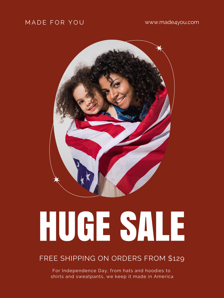 Beneficial Sale on USA Independence Day with Woman and Kid Poster 36x48in Πρότυπο σχεδίασης