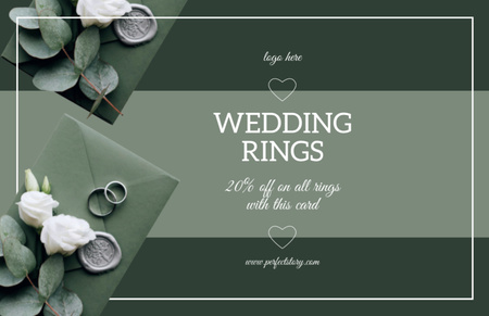 Plantilla de diseño de Wedding Rings Discount Offer on Green Thank You Card 5.5x8.5in 