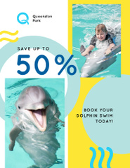 Swim with Dolphin Offer with Cheerful Kid in Pool