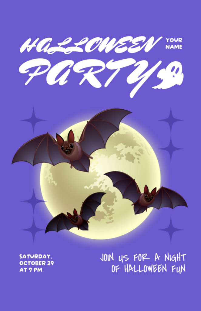Szablon projektu Halloween Party Announcement with Bats in Purple Invitation 5.5x8.5in