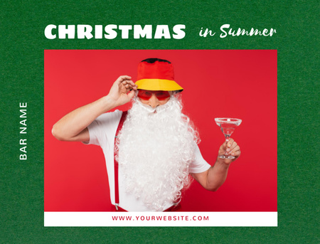 Handsome Man in Santa Costume Holding Glass of Cocktail Postcard 4.2x5.5in Design Template