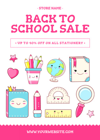 Back to School Sale with Cute School Supplies Flayer Design Template