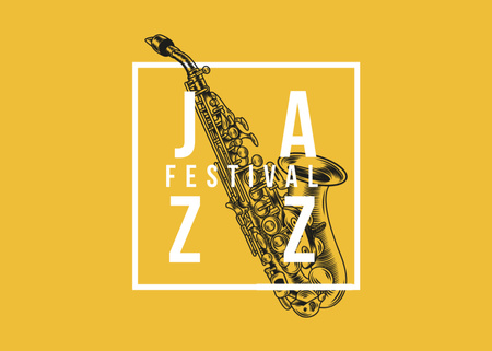 Jazz Festival Saxophone in Yellow Flyer 5x7in Horizontal Design Template