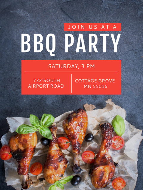 Barbecue Invitation with Delicious Chicken Meat Poster US Modelo de Design