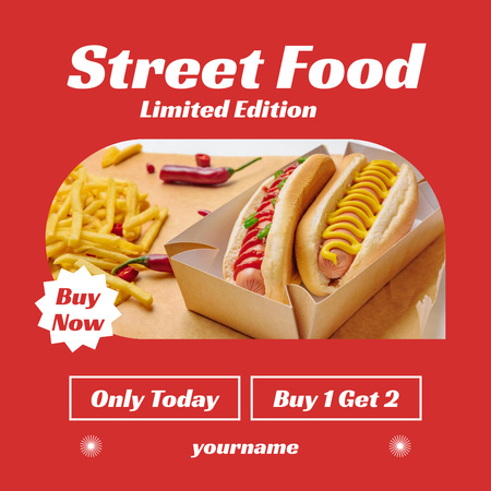 Modèle de visuel Annonce de nourriture de rue avec des hot-dogs et des frites - Instagram