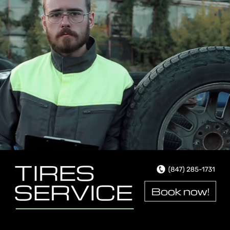 Worker With Tire Car Service Promotion Animated Post Design Template