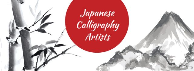 Modèle de visuel Calligraphy Learning with Mountains Illustration - Facebook cover
