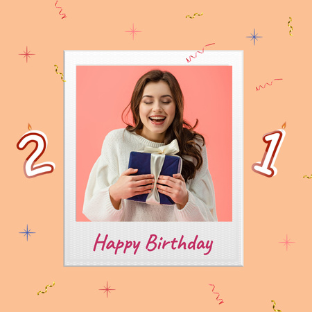 Birthday Greeting with Happy Young Girl Instagram Design Template