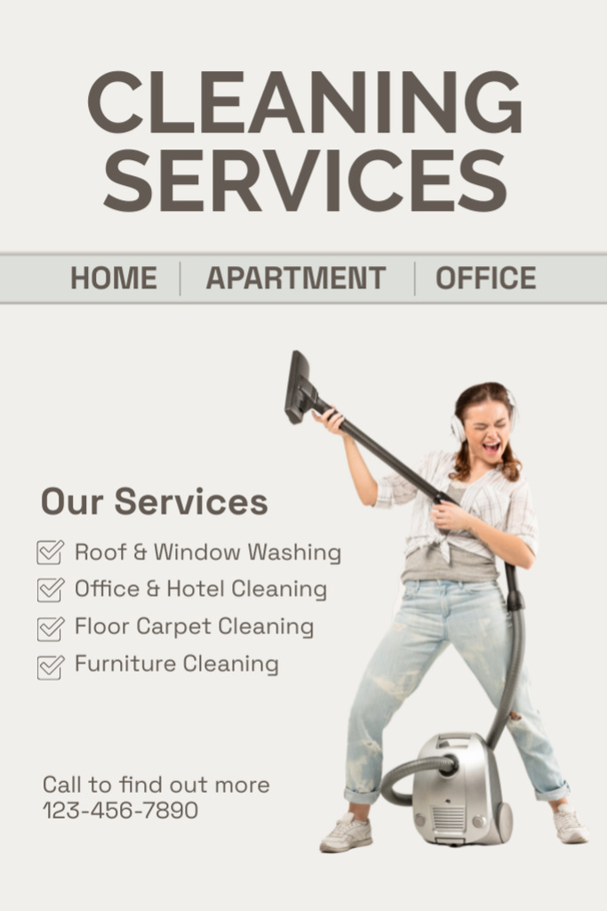 Platilla de diseño Cleaning Services Ad with Woman with Vacuum Cleaner Flyer 4x6in