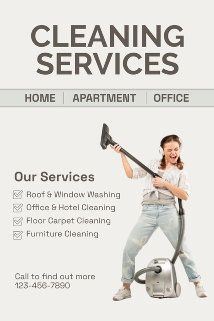Cleaning Services Ad with Woman with Vacuum Cleaner Flyer 4x6in Design Template