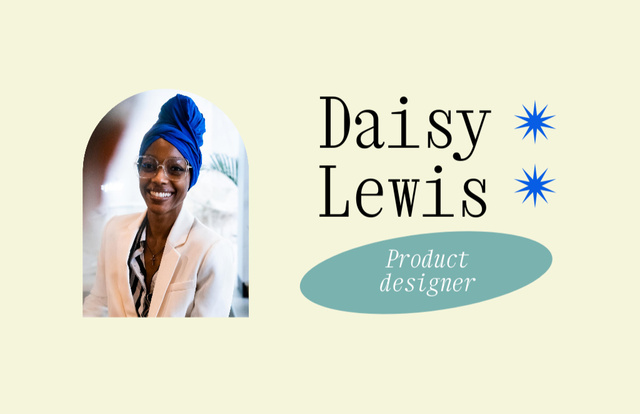 Product Designer Proposal with Attractive African American Woman Business Card 85x55mmデザインテンプレート