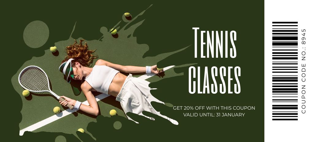 Tennis Classes Promotion in Green Coupon 3.75x8.25in Design Template