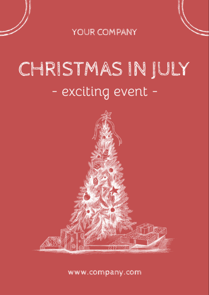 July Christmas Party Announcement with Sketch of Tree Flyer A6 – шаблон для дизайну
