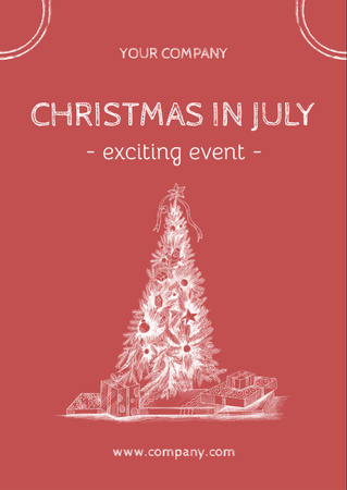 July Christmas Party Announcement with Sketch of Tree Flyer A6 – шаблон для дизайна