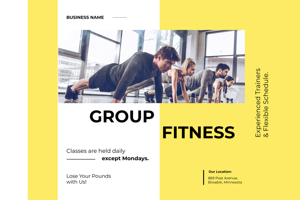 Offer of Group Lessons at Sports Club on Yellow Poster 24x36in Horizontal Design Template
