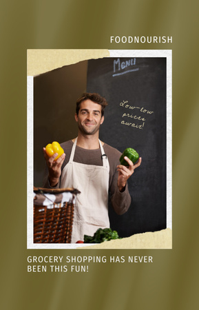 Grocery Shop Ad with Friendly Salesman IGTV Cover Design Template