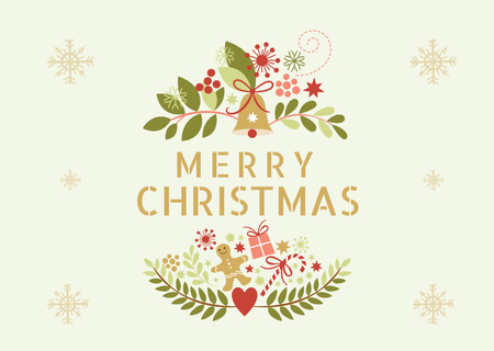 Plantilla de diseño de Saludos navideños con Twigs ilustrados y Gingerman Postcard 