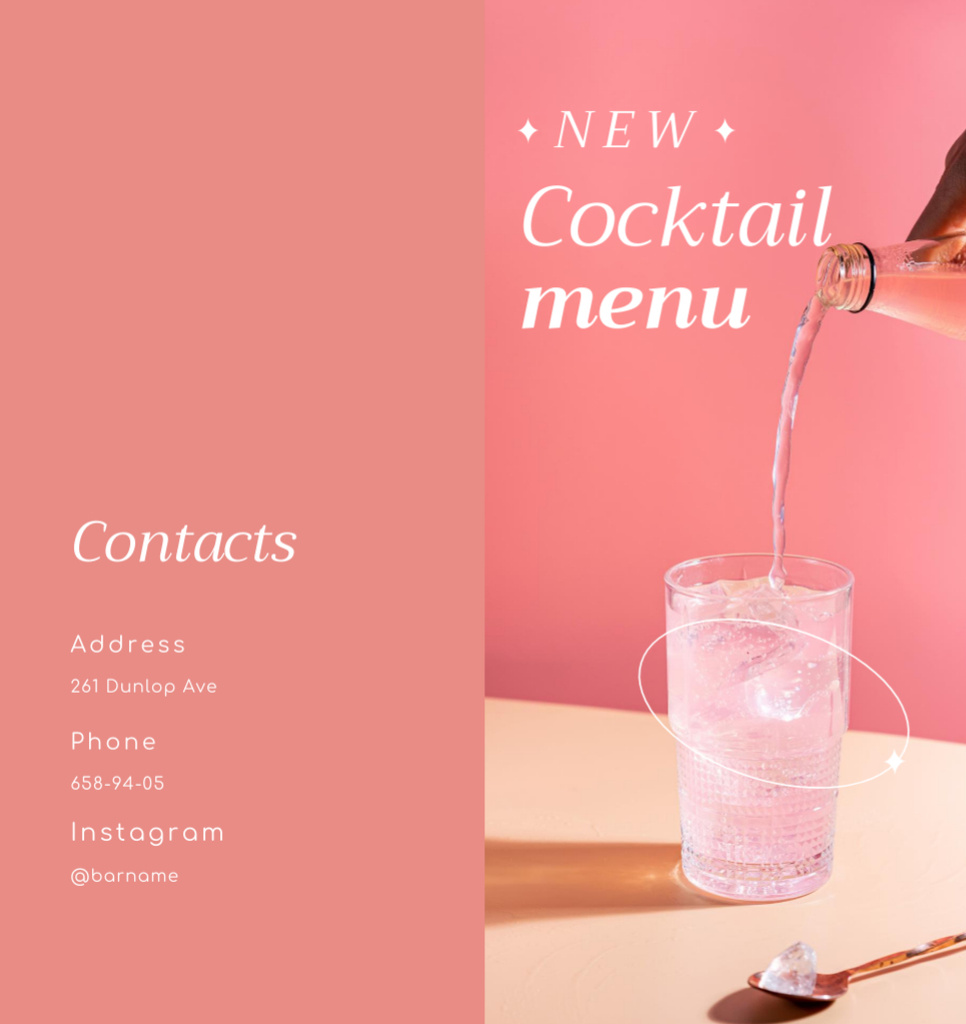 New Cocktail Offer with Pink Drink Brochure Din Large Bi-fold Tasarım Şablonu