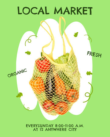 農産物を袋に詰めた地元の市場へのご招待 Instagram Post Verticalデザインテンプレート