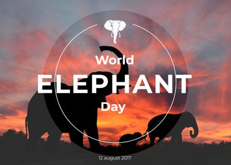World elephant day with Elephants on Sunset Postcard 5x7in Design Template