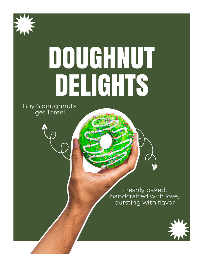 Ontwerpsjabloon van Instagram Post Vertical van Doughnut Shop Offer with Bright Green Donut in Hand