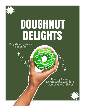 Elinde Parlak Yeşil Donut Olan Donut Dükkanı Teklifi Instagram Post Vertical Tasarım Şablonu