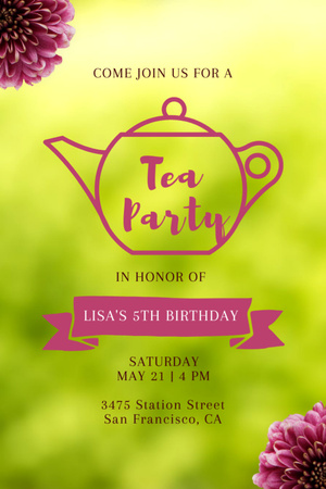 Lisa's Birthday Tea Party Invitation 6x9in Modelo de Design