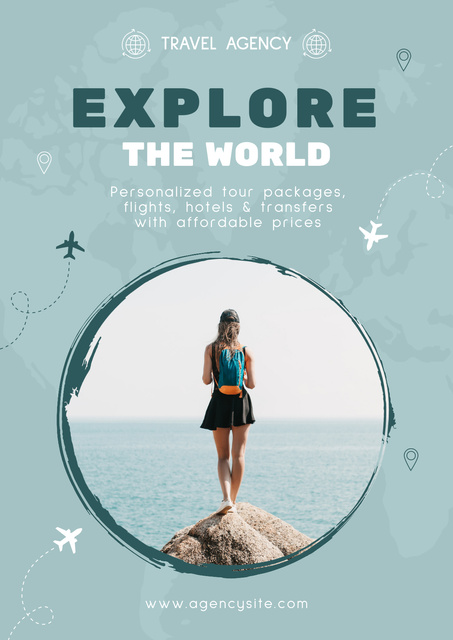 World Exploration with Travel Agency Poster Πρότυπο σχεδίασης