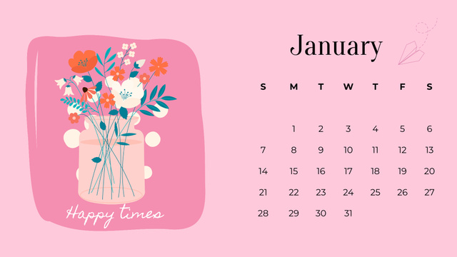 Illustrations of Flowers in Vases Calendar Design Template