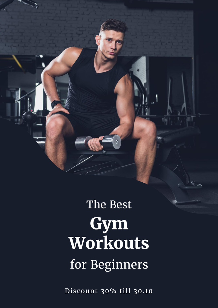 Ontwerpsjabloon van Poster van Gym Promotion with Muscular Man Training his Arms