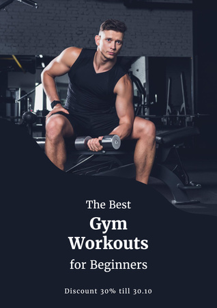 Platilla de diseño Gym Promotion with Muscular Man Training his Arms Poster