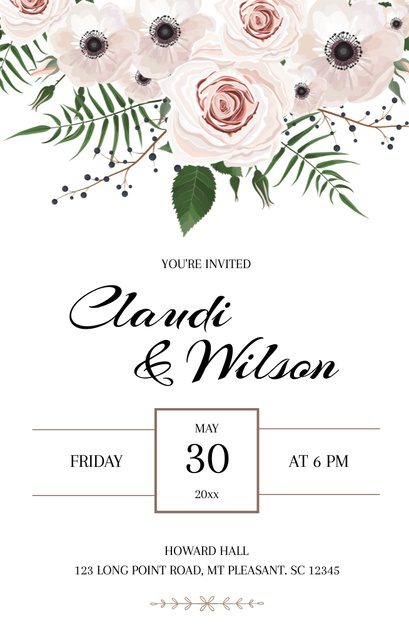 Elegant Floral Wedding Announcement Invitation 4.6x7.2in Design Template