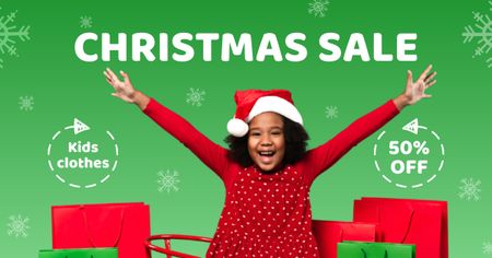 Ontwerpsjabloon van Facebook AD van Joyful African American Little Girl with Christmas Gifts