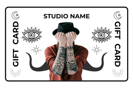 Designvorlage Kreatives Tattoo-Studio-Serviceangebot mit Illustration für Gift Certificate